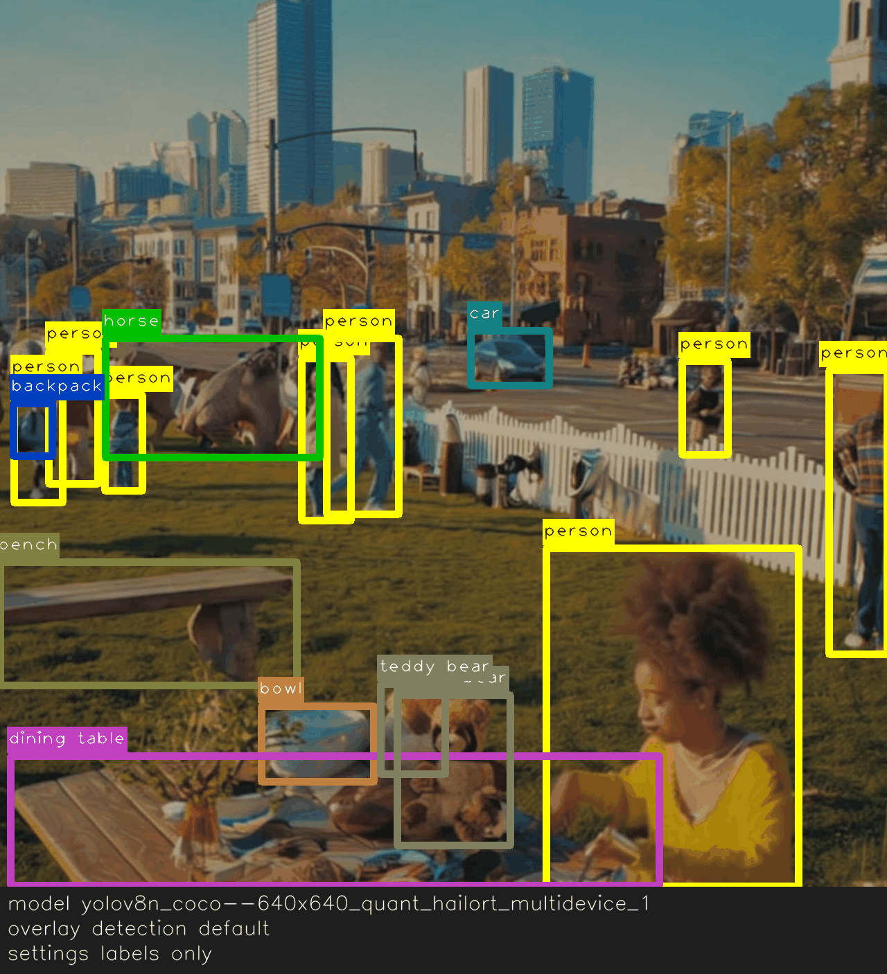 Detection overlay showing default labels without scores or color changes.