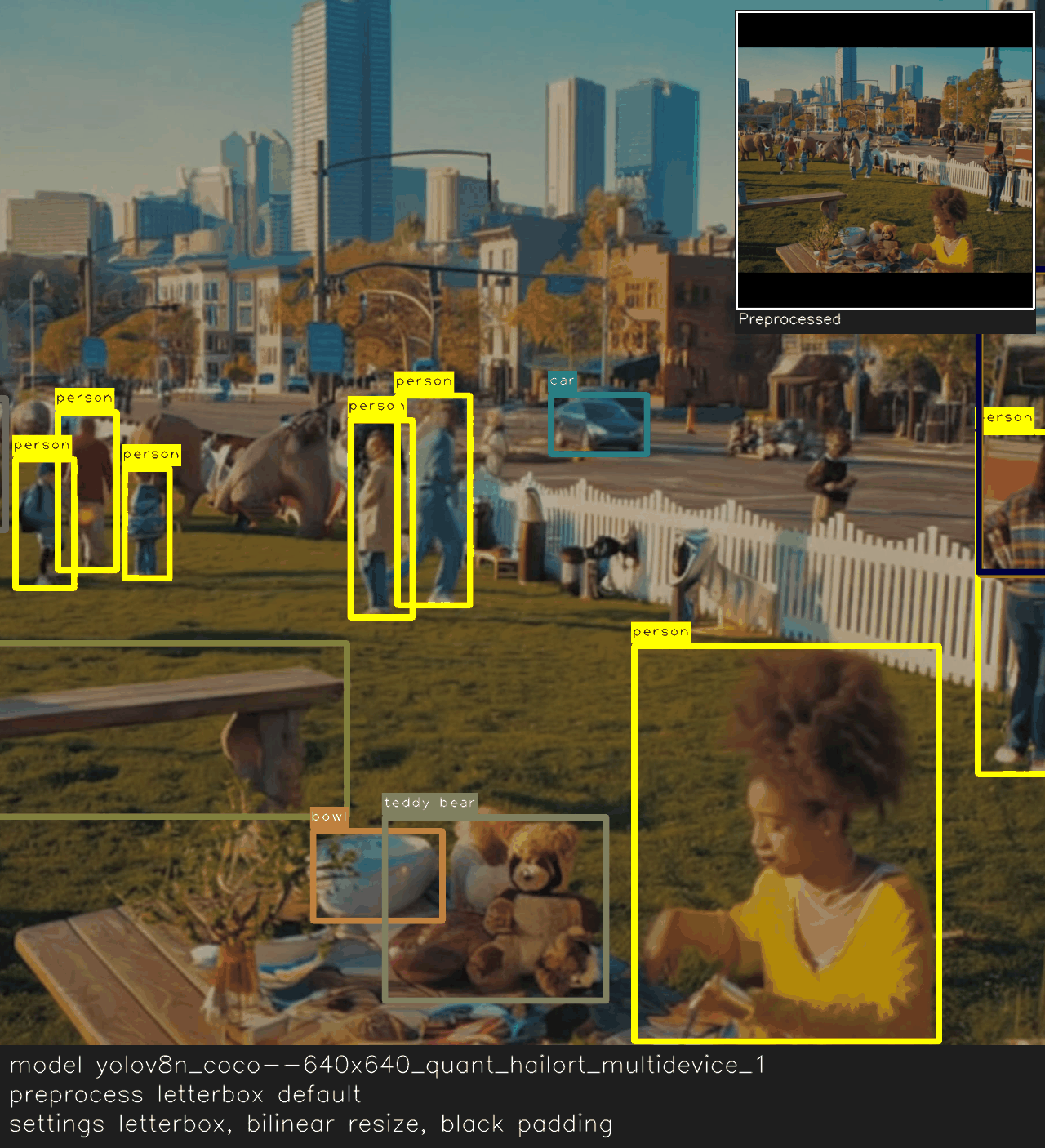 Overlay and preview showing default letterbox preprocessing with black padding.